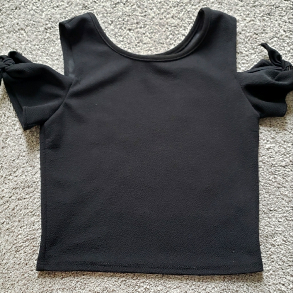AQUA GIRL'S COLD SHOULDER BLOUSE  BLACK